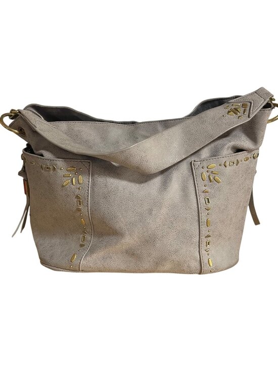 Steve Madden Handbags - Steve Madden Drew Hobo Bag Gray Faux Leather Shoulder Bag With Gold Accents